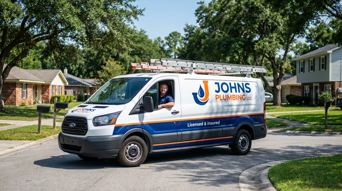 Johns Plumbing LLC service van in Hinton, OK