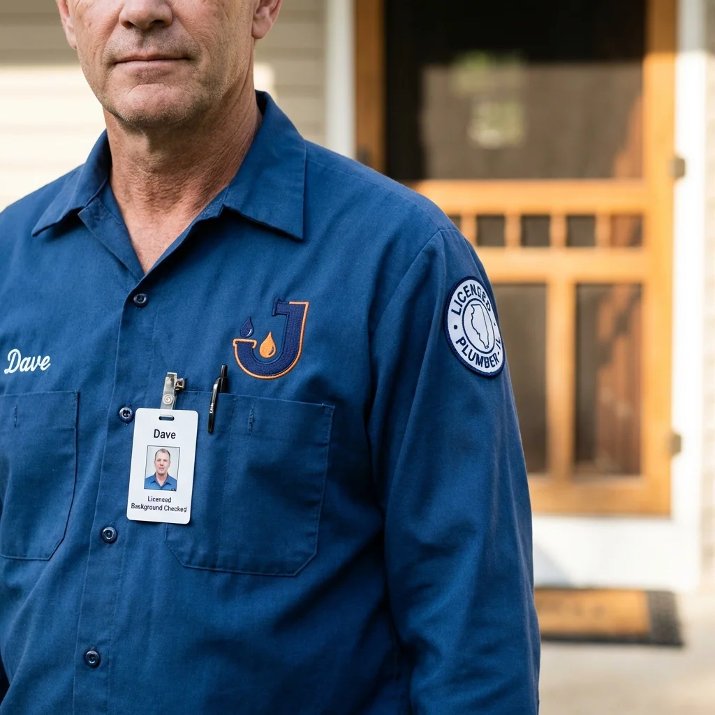 Licensed plumber showing ID badge in Hinton, OK