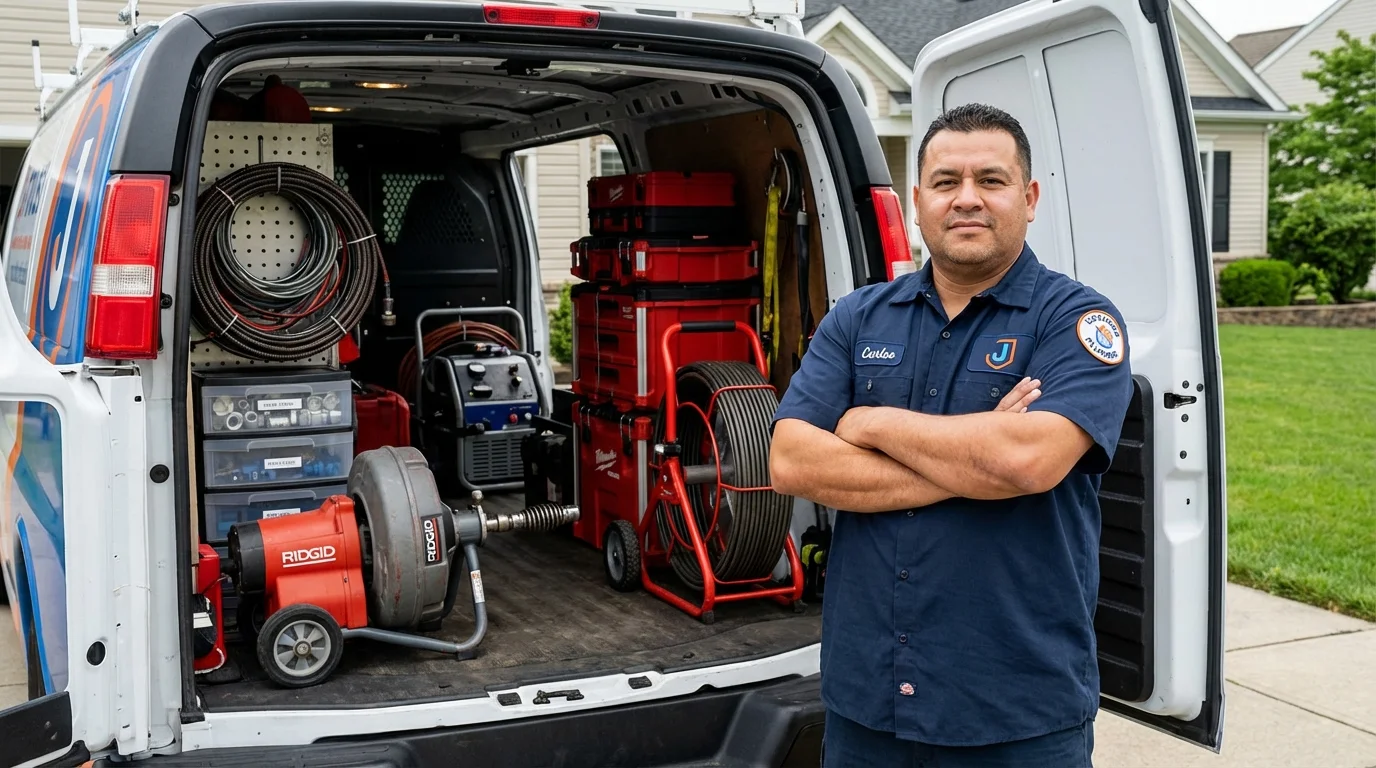 Professional drain cleaning equipment and Johns Plumbing LLC plumber in Hinton