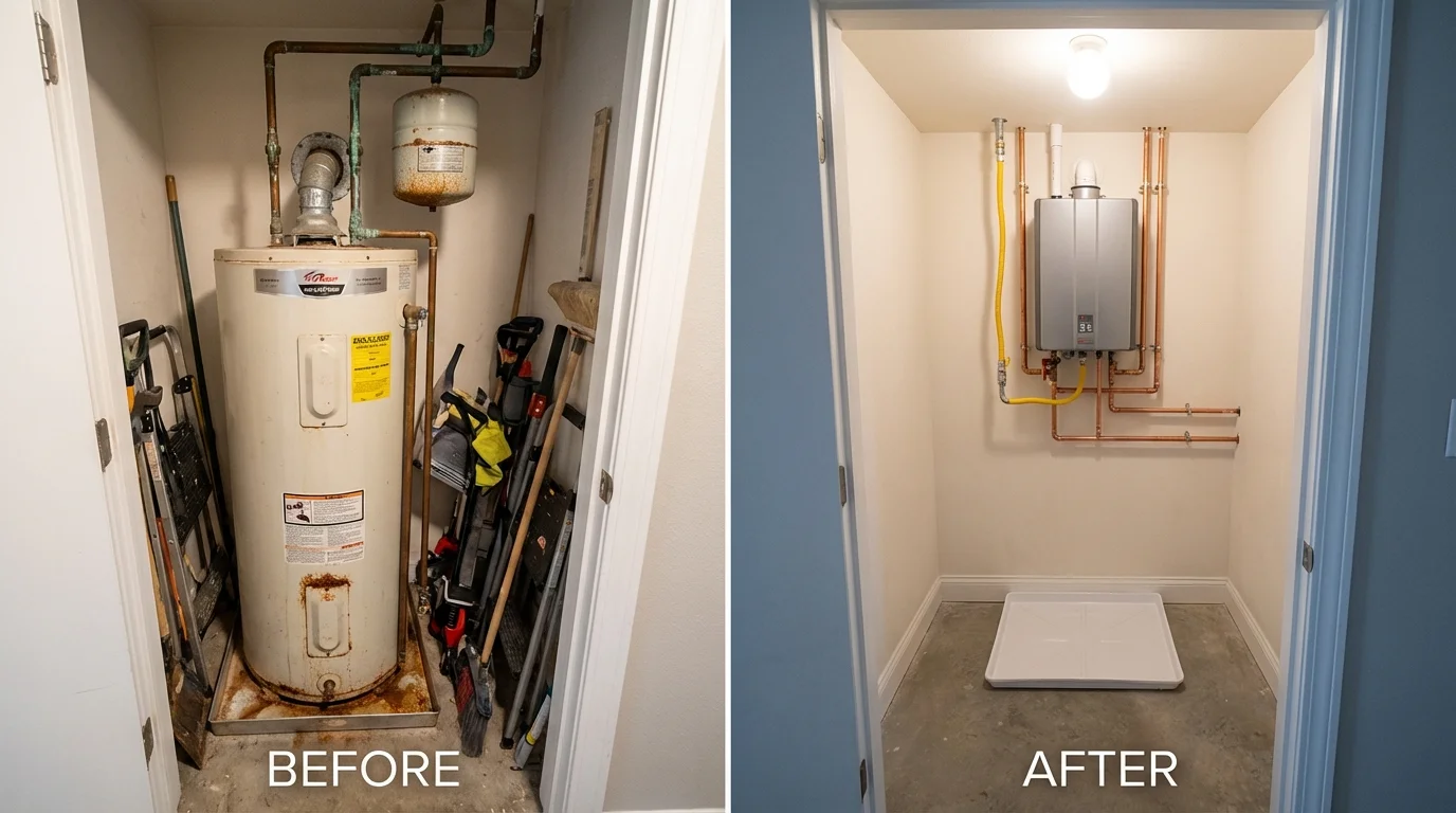 Tank water heater versus wall-mounted tankless unit comparison for Hinton, OK homeowners